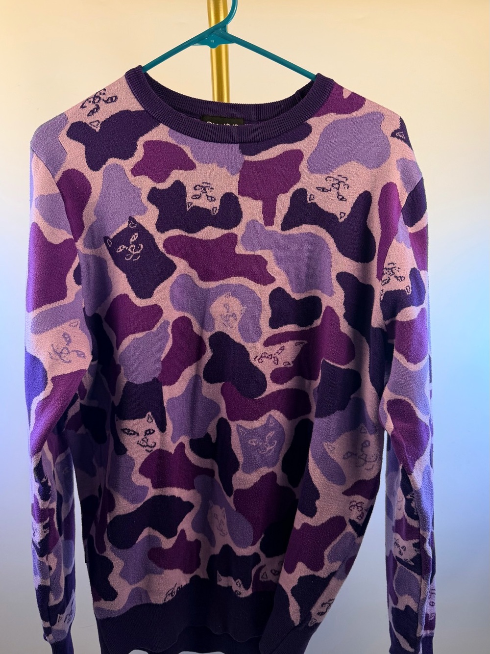 Ripndip Purple Camo Cat Crewneck Sweater - Multi Purple